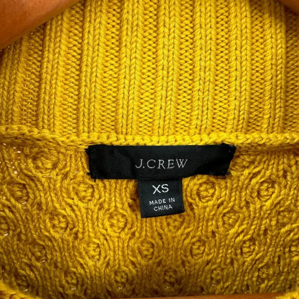 J. Crew Long Cotton Cable-Knit Mockneck Sweater in Mustard BD709 // XS